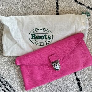 Pink Leather Roots Clutch/Wallet
